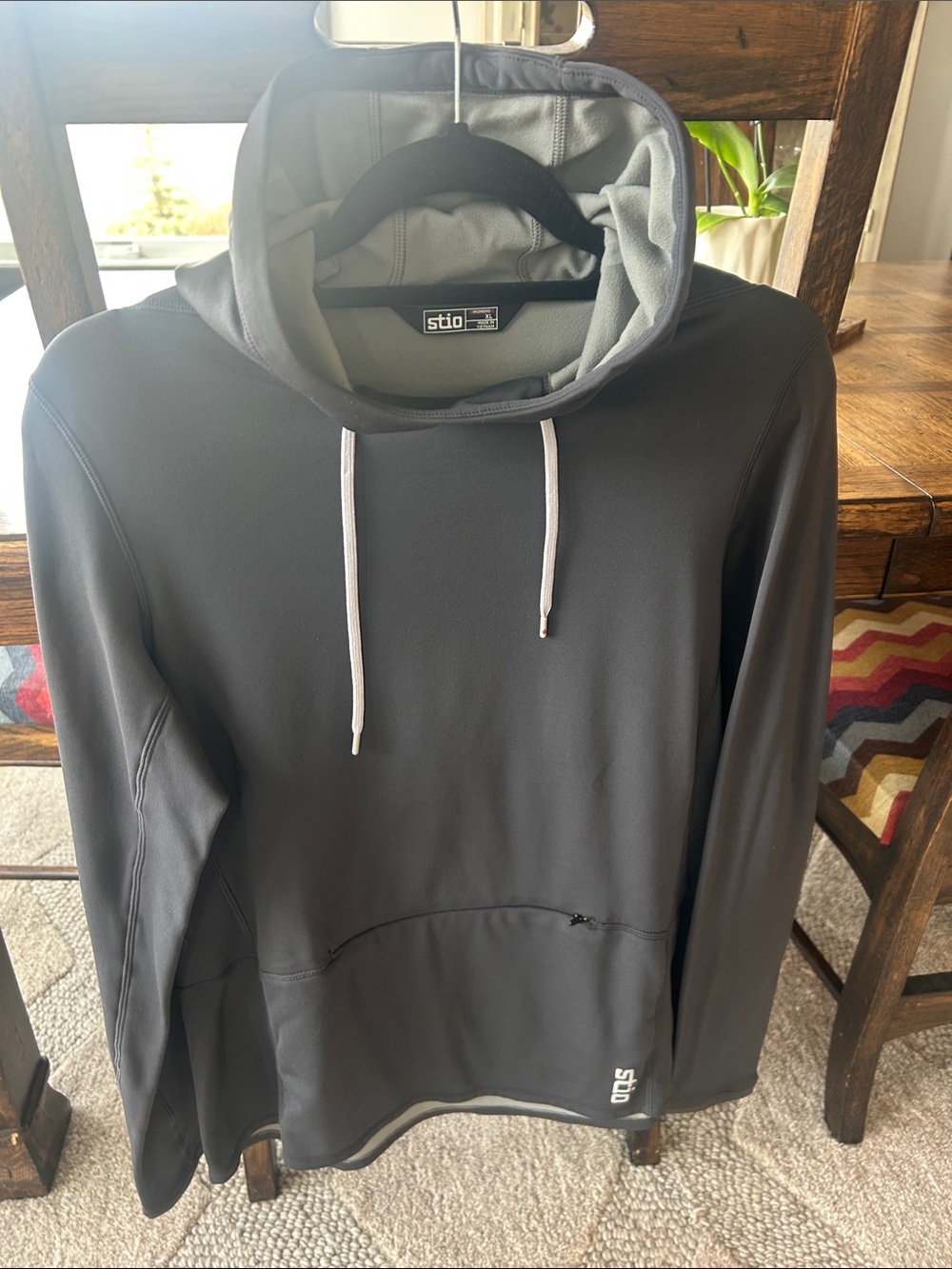 Stio Charcoal Gray Hooded Pullover with Light Gray Lining